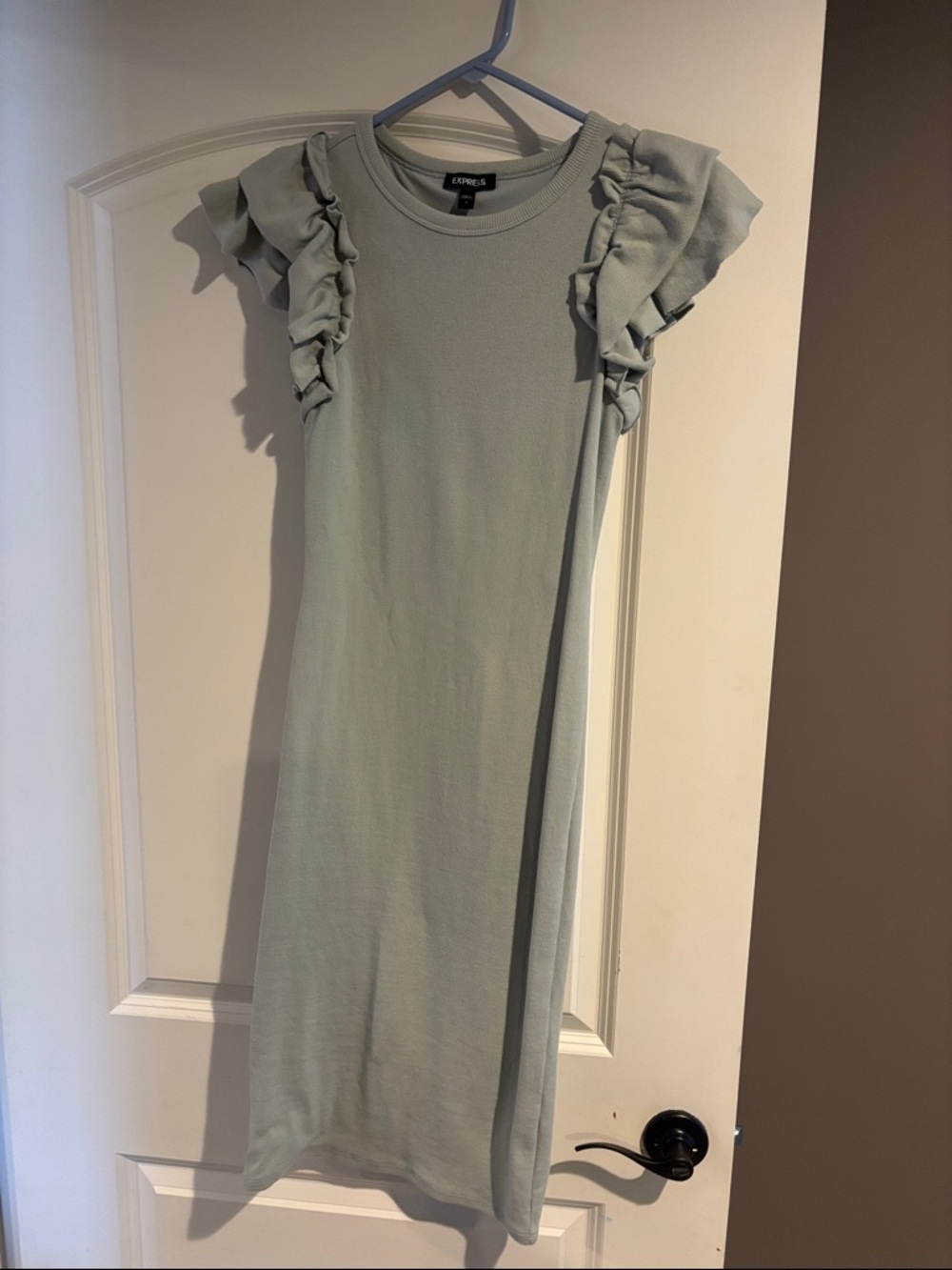 Express Sage Ruffle Sleeve Midi Dress